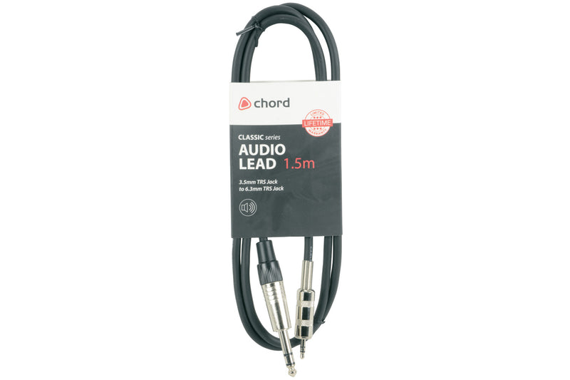 Chord Classic Audio Leads 6.3mm TRS Jack Plug - 3.5mm TRS Jack Plug 1.5m