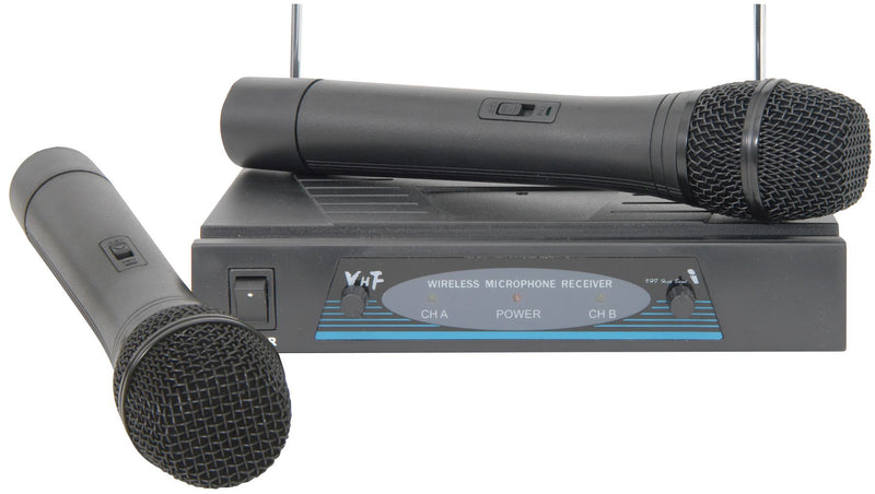 QTX VH2 Dual Handheld Microphone VHF Wireless System 173.8 & 174.8MHz