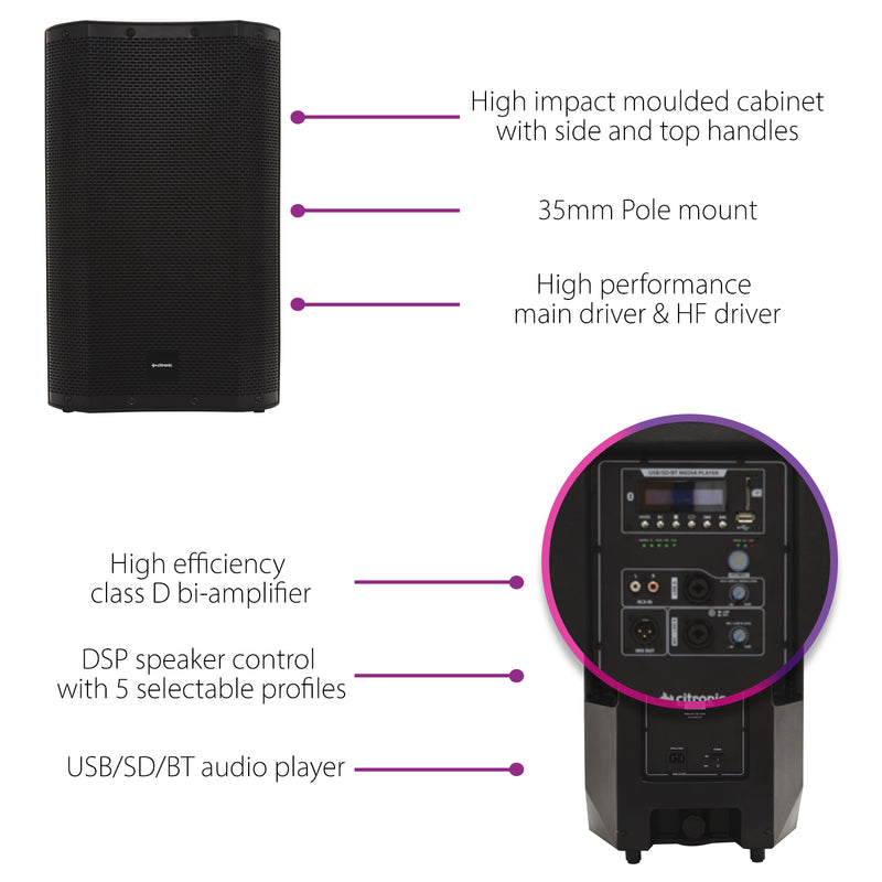 CASA Active PA Cabinets with DSP, USB/SD and Bluetooth