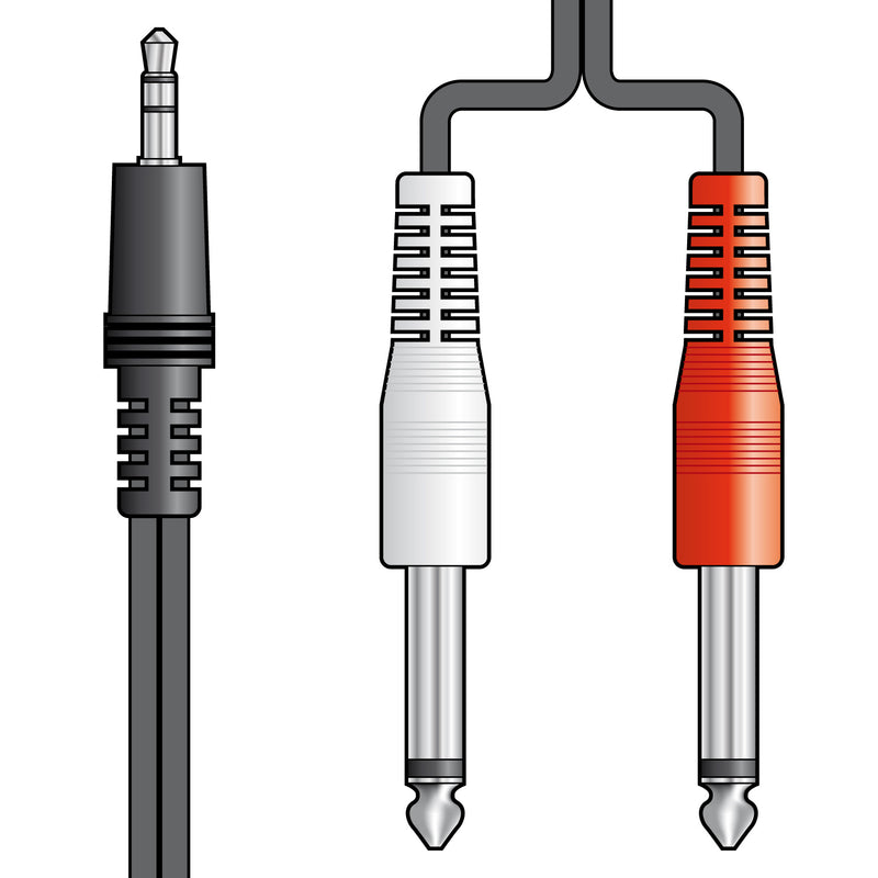 AV Link 3.5mm Stereo Plug to 2 x 6.3mm Mono Plugs Lead 1.2m