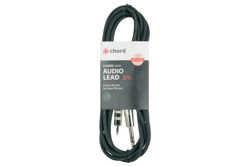 Chord Classic Audio Leads 6.3mm TRS Jack Plug - 3.5mm TRS Jack Plug 3m