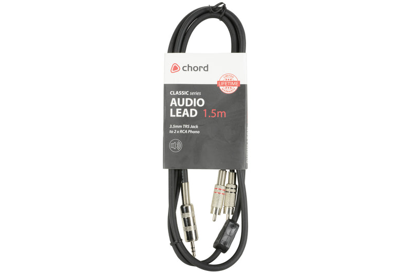 Chord Classic Audio Leads 3.5mm TRS Jack Plug - 2 x RCA Plugs 1.5m