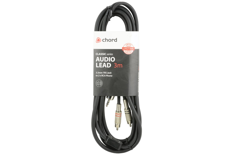 Chord Classic Audio Leads 2 x RCA Plugs - 3.5mm TRS Jack Plug 3m
