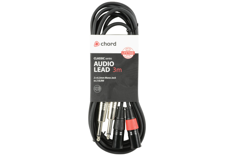Chord Classic Audio Leads 2 x XLR Male - 2 x 6.3mm Mono Jack Plugs 3m