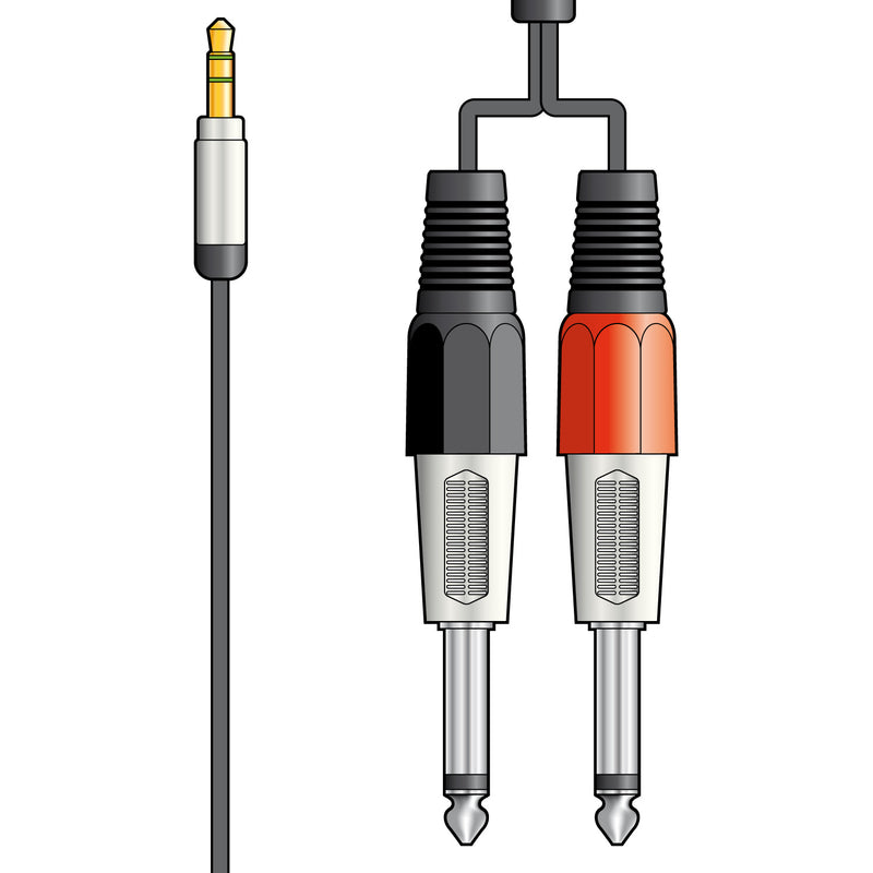 Chord Classic Audio Leads 3.5mm Stereo Jack Plug - 2 x 6.3mm Mono Jack Plugs 1.5m