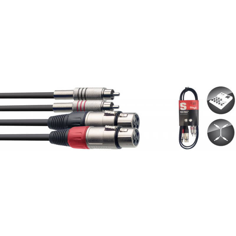Stagg 2x RCA To 2x XLRM Cable 1.5m